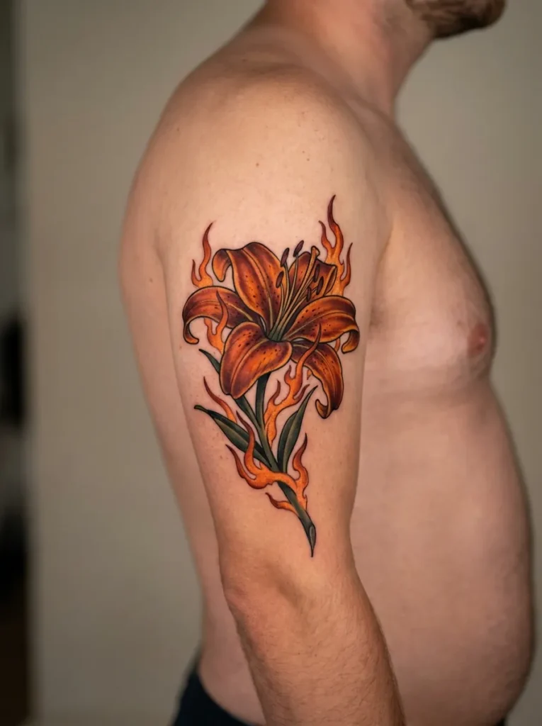 Tiger Lily Flower with Flames