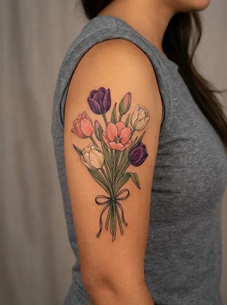 Tulip Flower Bouquet Tattoo