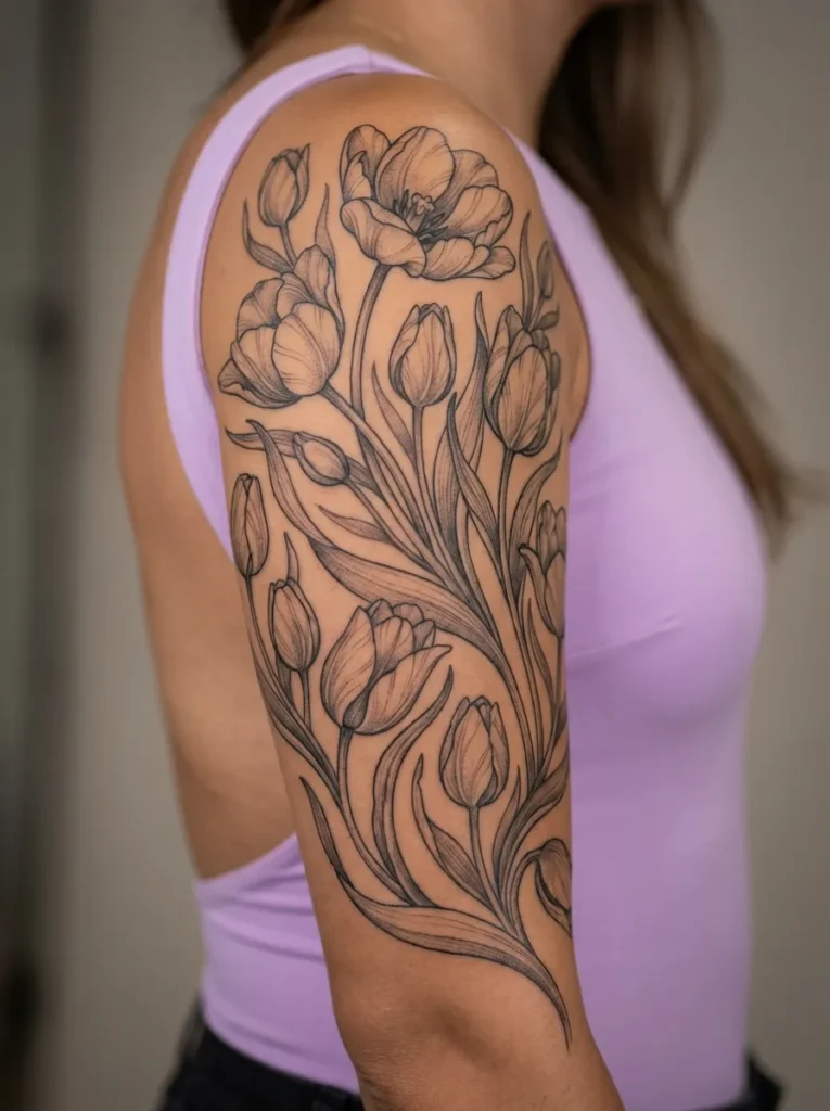 Tulip Flower Half-Sleeve Design