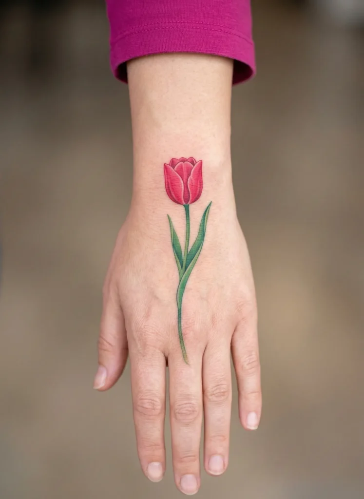 Tulip Flower Hand Tattoo
