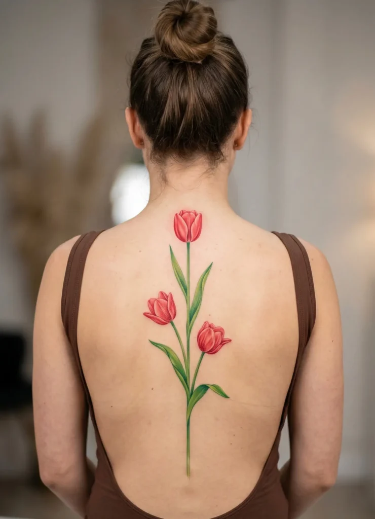 Tulip Flower Spine Tattoo