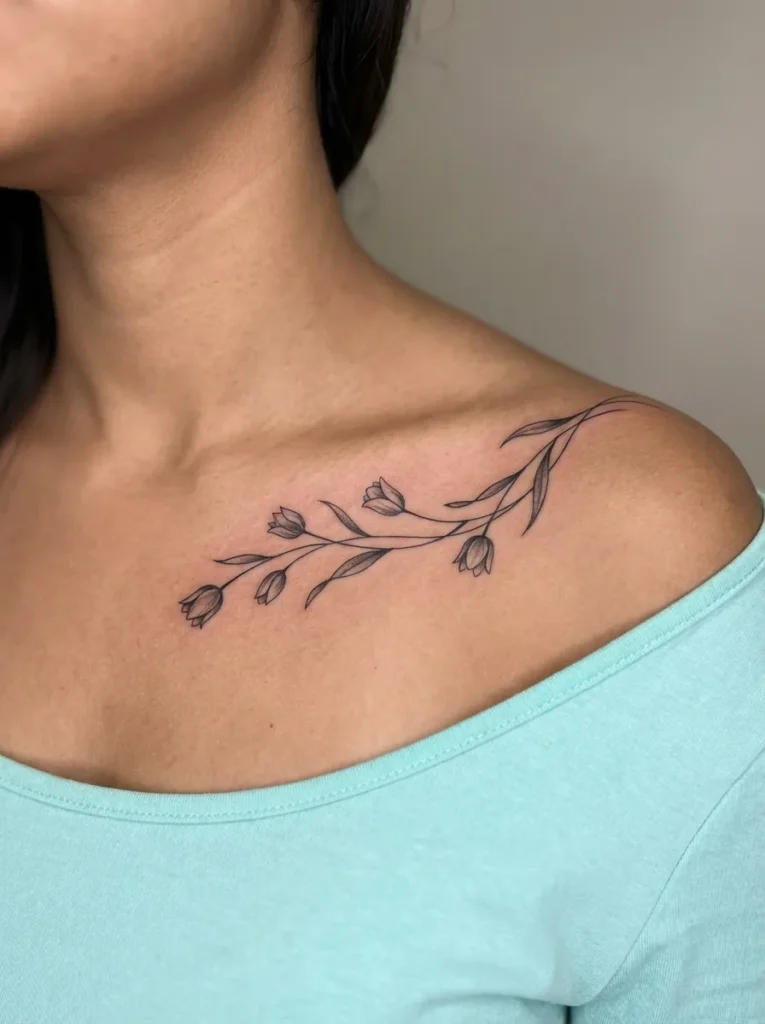 Tulip Flower Vine Across Collarbone