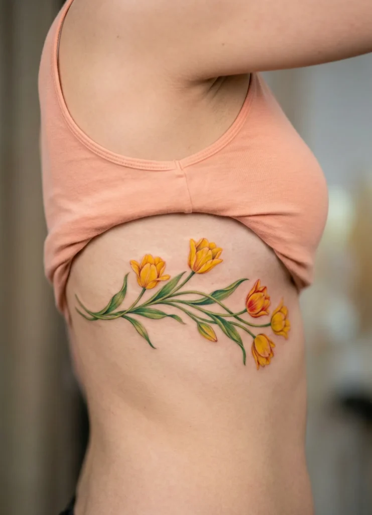 Tulip Flower Vine Across Ribcage