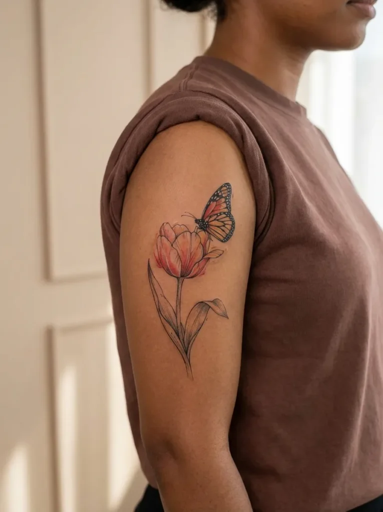 Tulip Flower and Butterfly