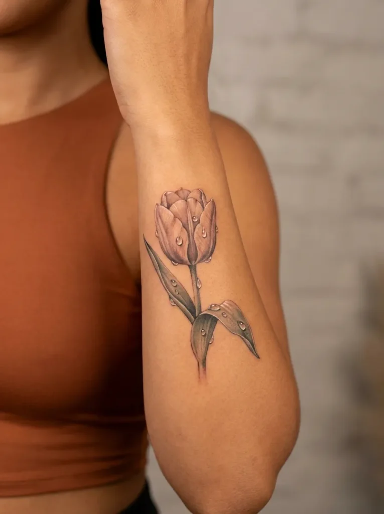 Tulip Flower and Dew Drops