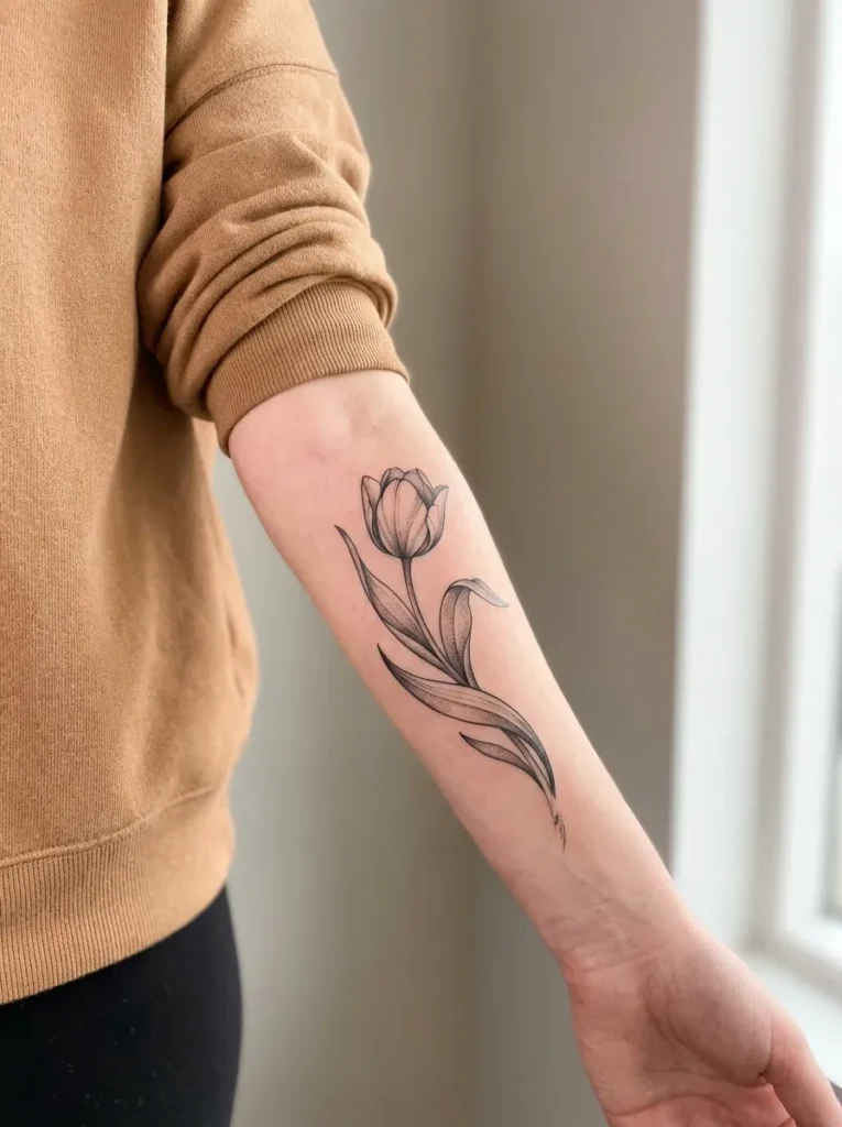 Tulip Flower with Leaves Trail