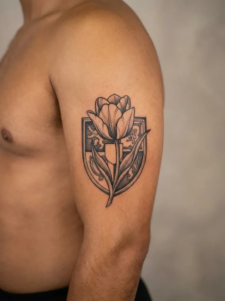 Tulip Flower with Shield Background