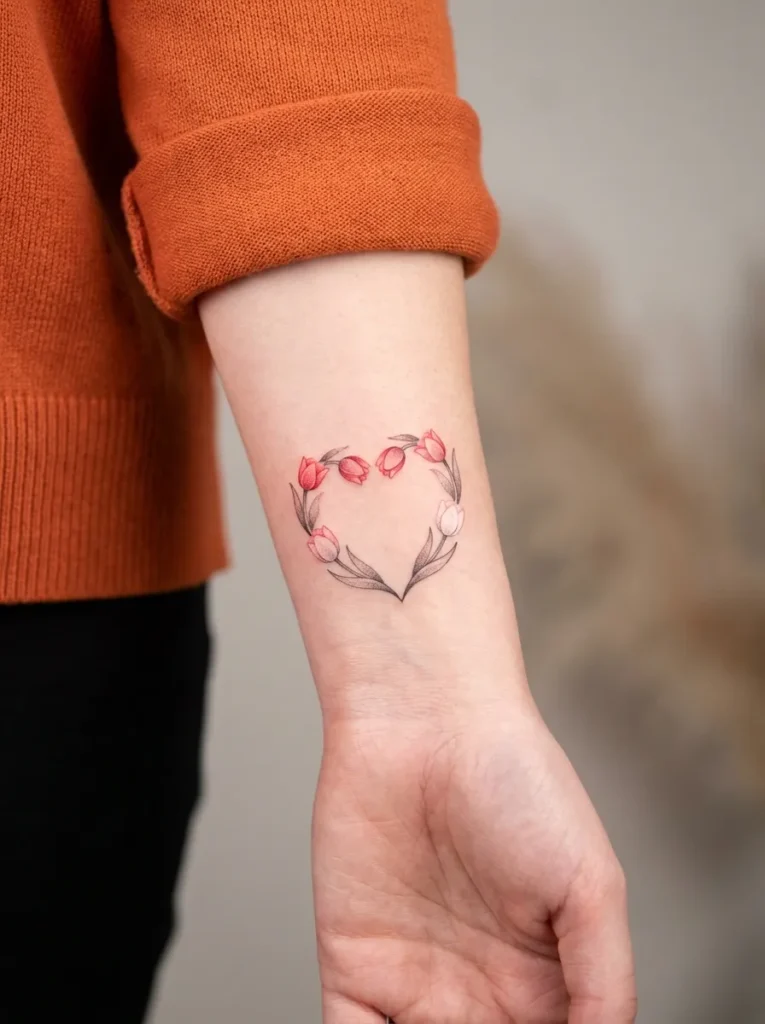 Tulip Heart Flower Tattoo