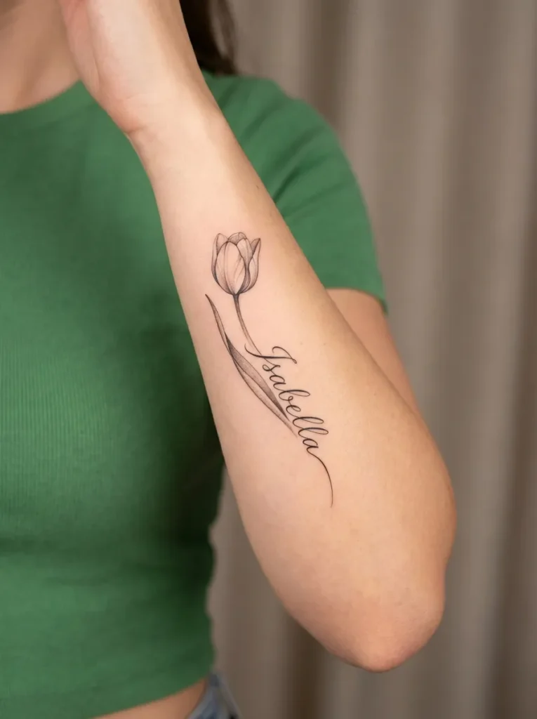 Tulip Name Tattoo with Flowing Cursive