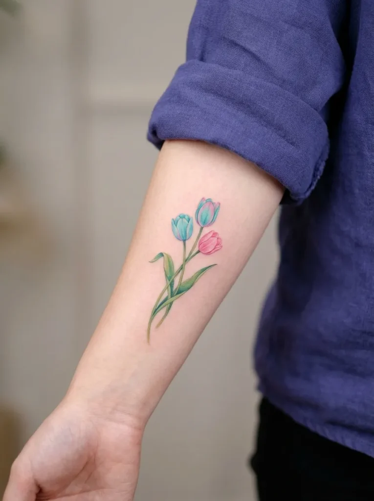 Turquoise and Pink Tulip Flowers