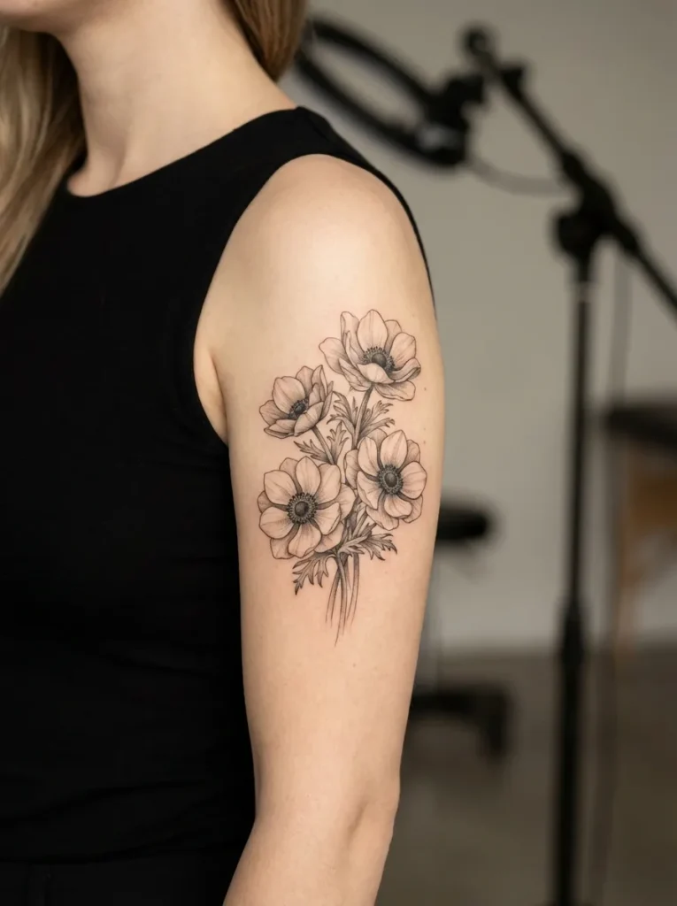 Vintage Anemone Flower Tattoo