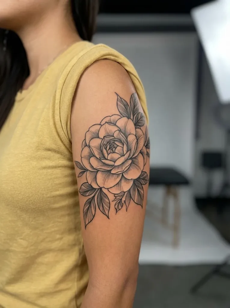 Vintage Camellia Flower Tattoo