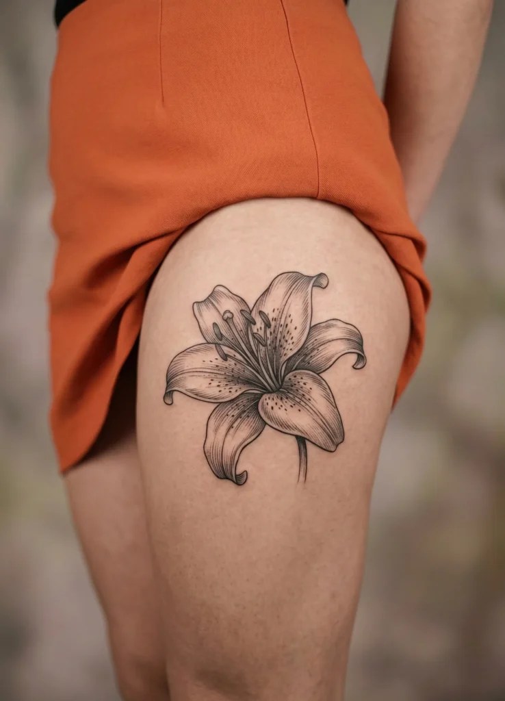Vintage Lily Flower Tattoo