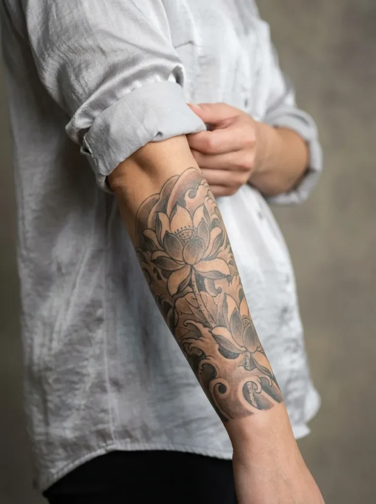 Vintage Lotus Flower Tattoo