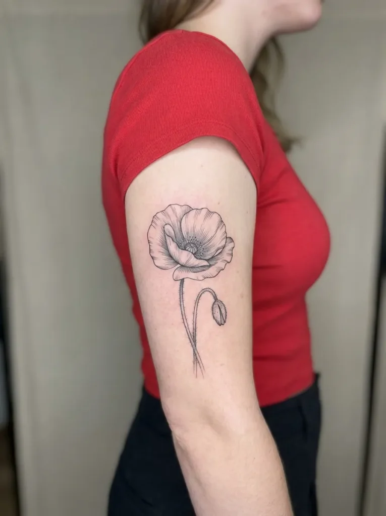 Vintage Poppy Flower Tattoo