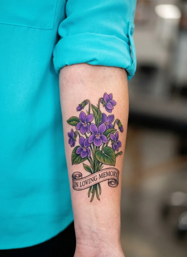 Violet Memorial Flower Tattoo