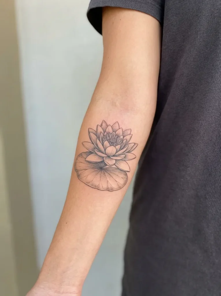 Water Lily Flower Tattoo with Peaceful Summer Design