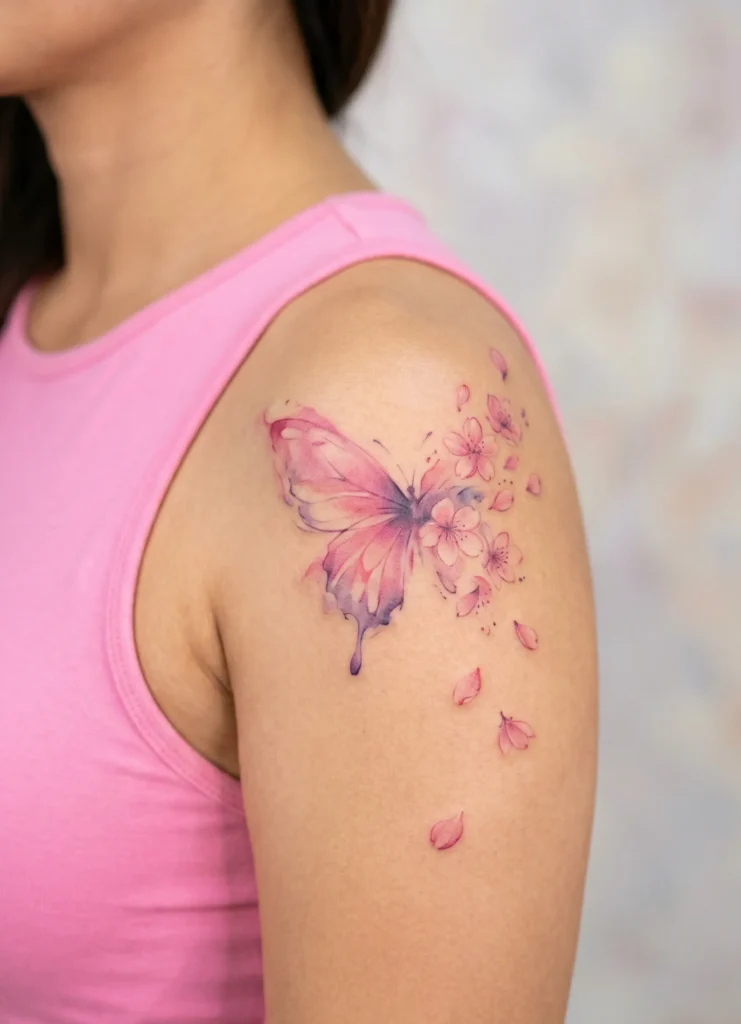 Watercolor Butterfly Wing into Cherry Blossom Petals