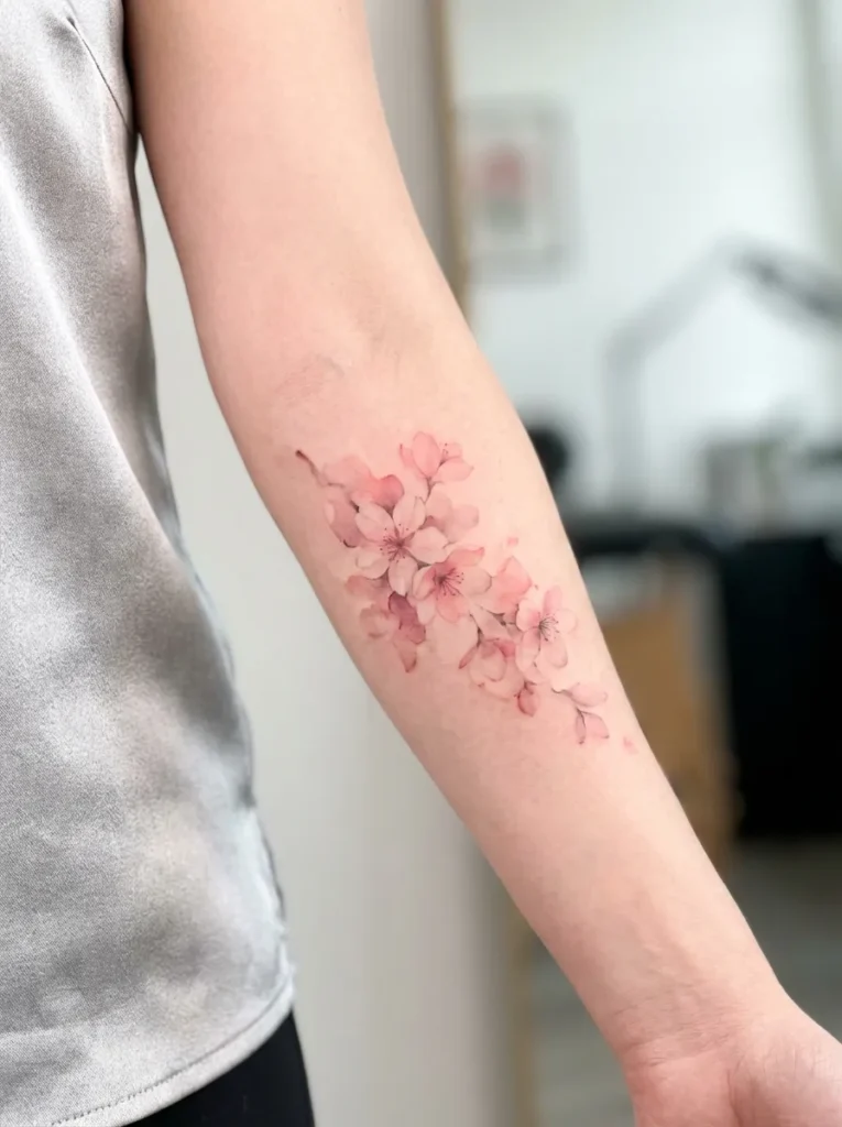 Watercolor Cherry Blossom Tattoo