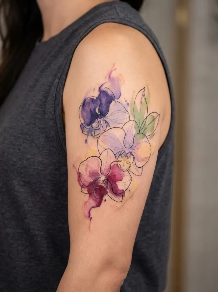 Watercolor Orchid Flower Tattoo