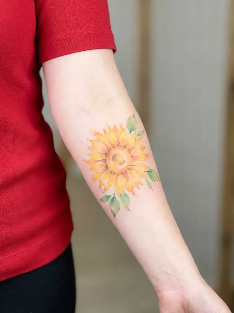 Watercolor Sunflower Tattoo