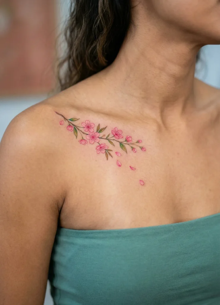 Whispering Petals Collarbone Tattoo