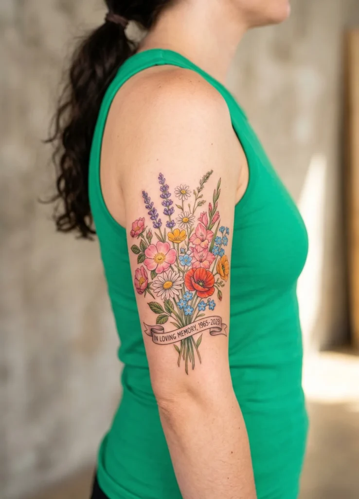 Wildflower Bouquet Memorial Tattoo