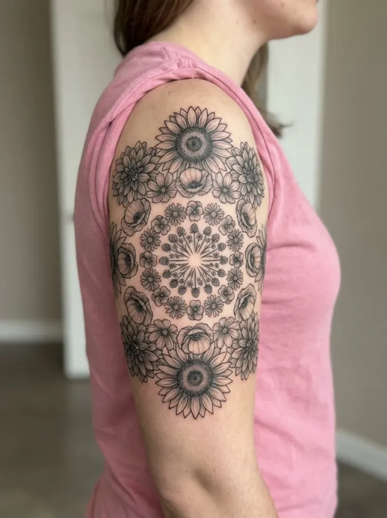 Wildflower Cluster Mandala Tattoo