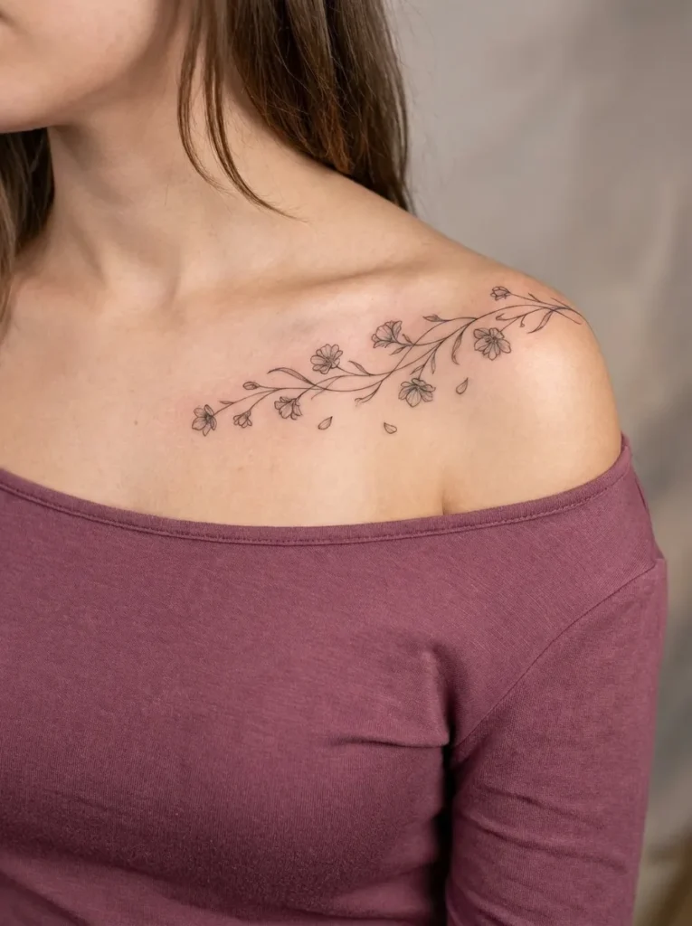 Wildflower Vine Across Collarbone