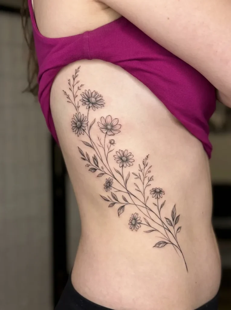 Wildflower Vine Rib Tattoo