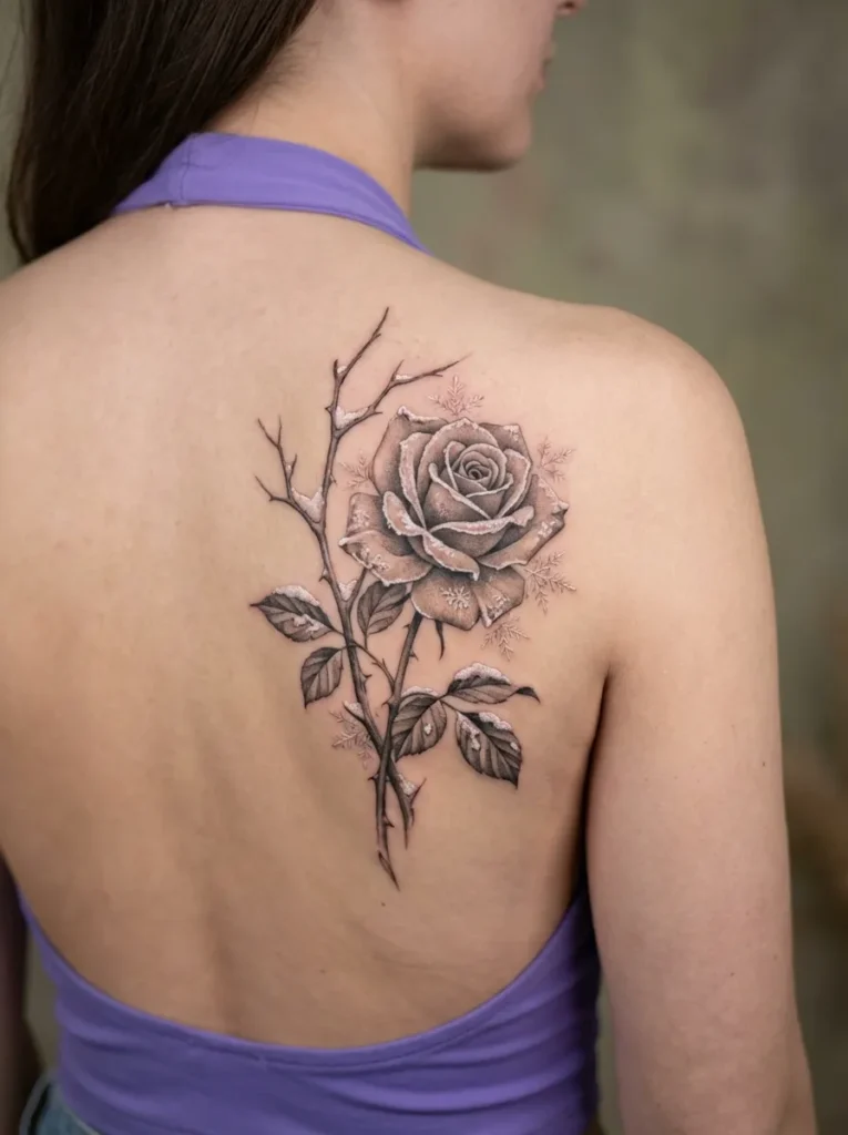 Winter Rose Flower Tattoo