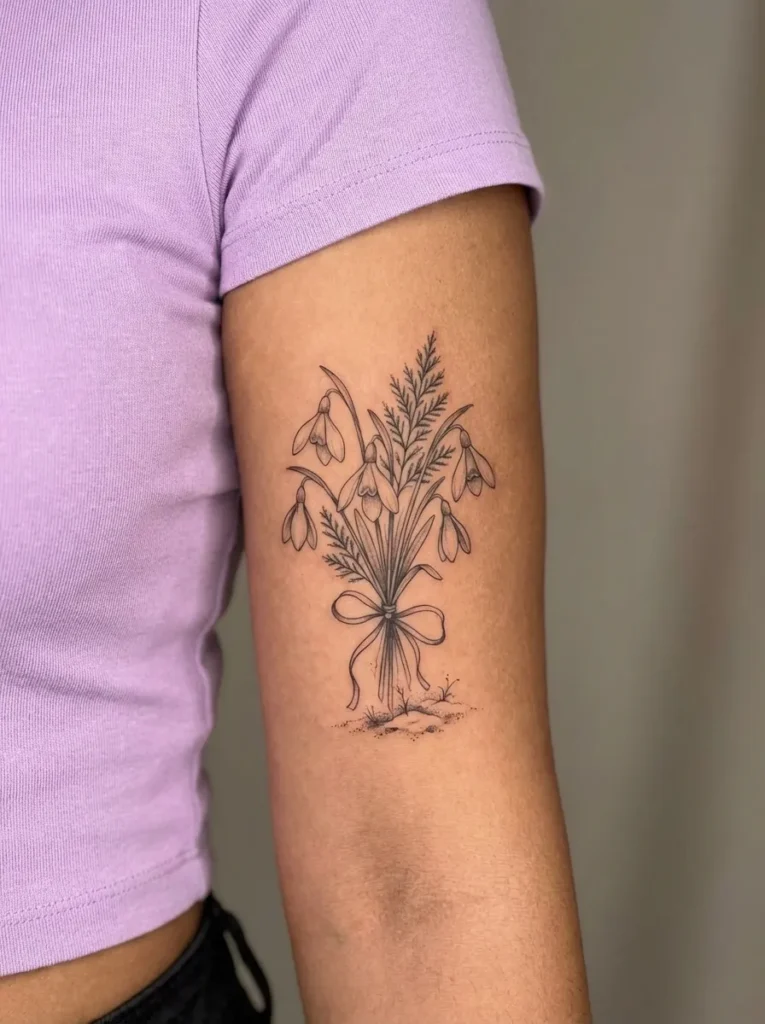 Winter Snowdrop Bouquet Tattoo