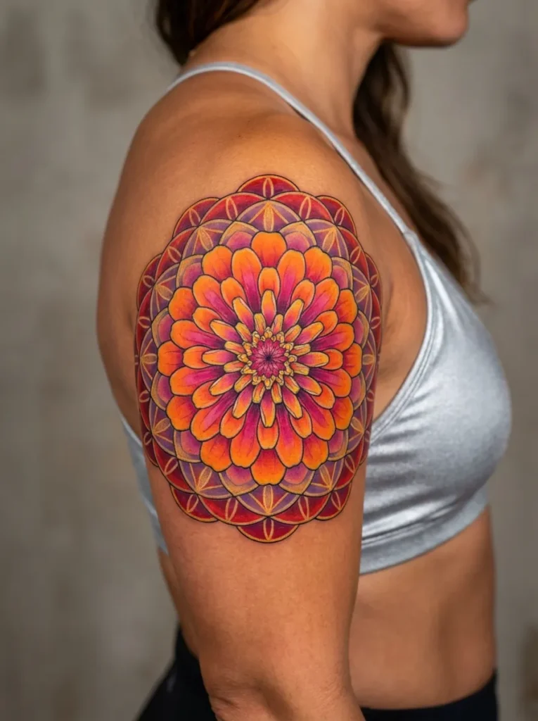 Zinnia Flower Mandala Tattoo
