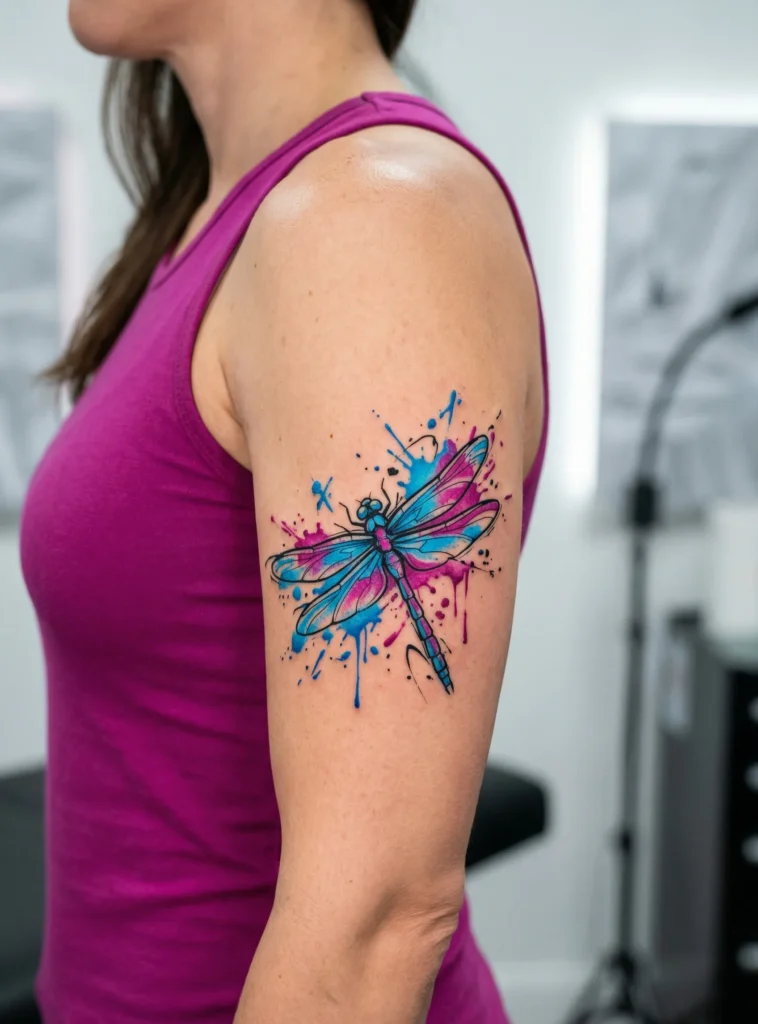 Abstract Ink Splash Dragonfly Style