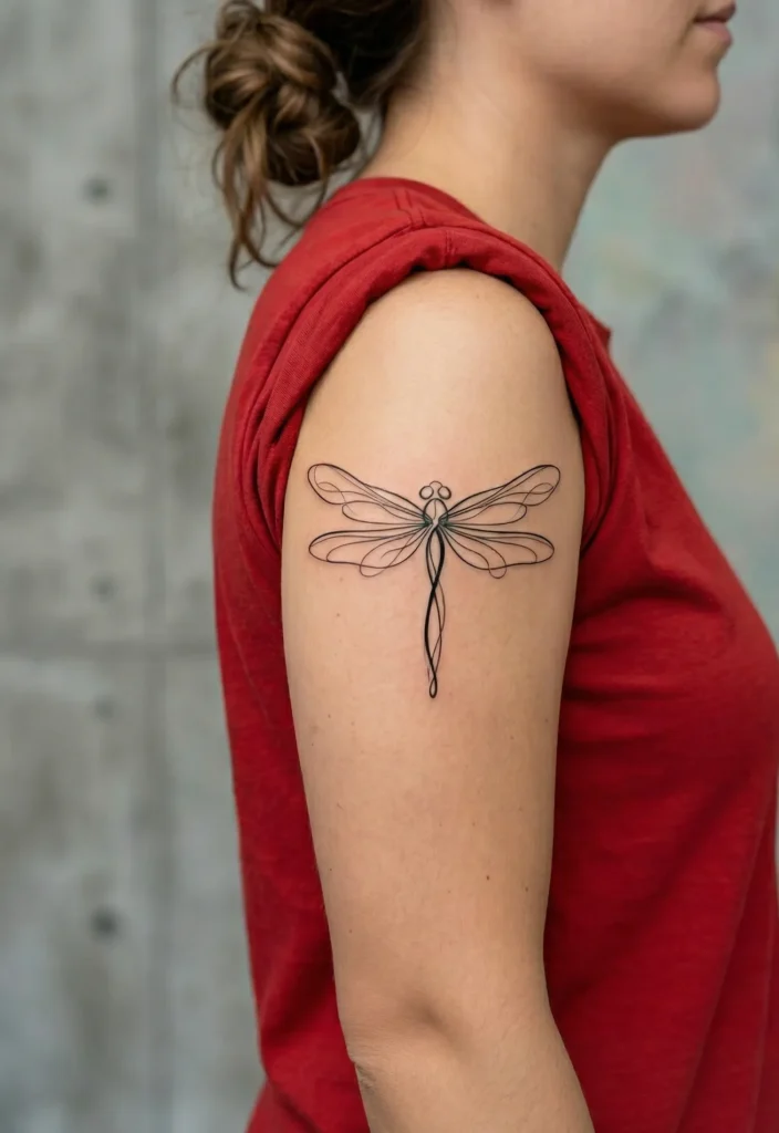 Abstract Line Art Dragonfly with Flowing Curves