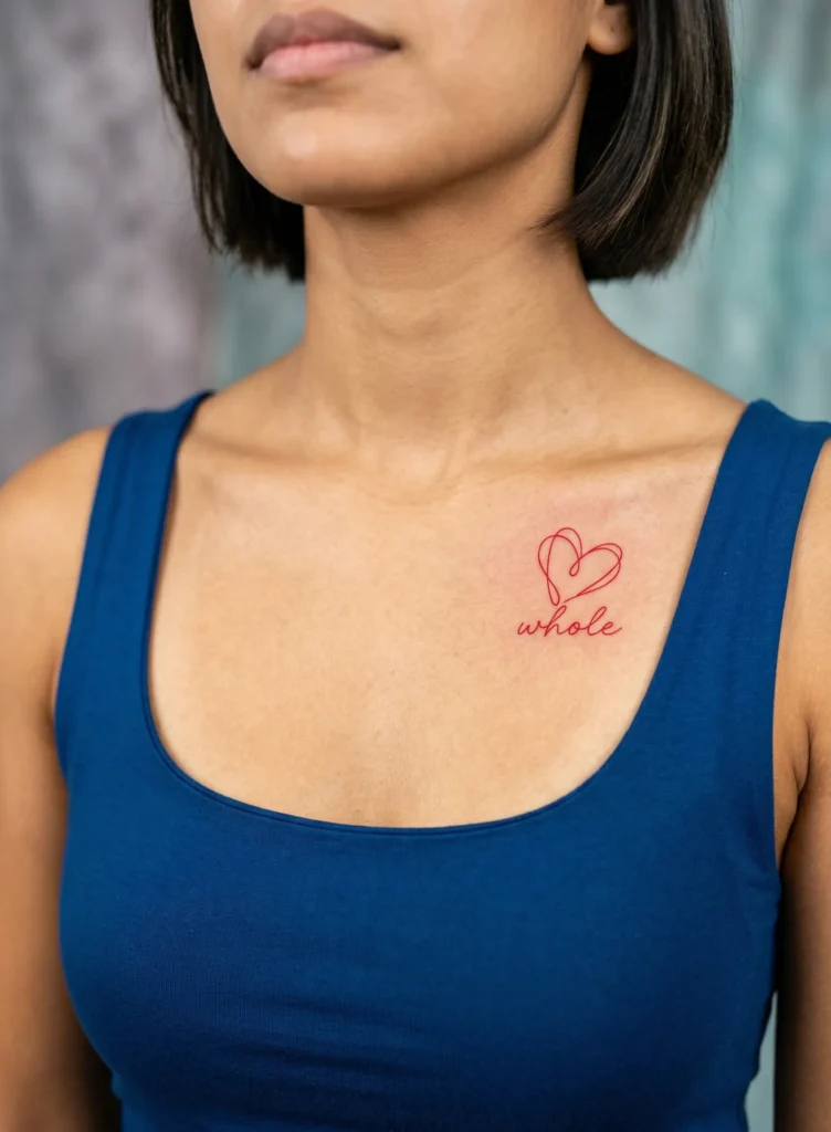 Abstract Line Art Heart + Text on Collarbone