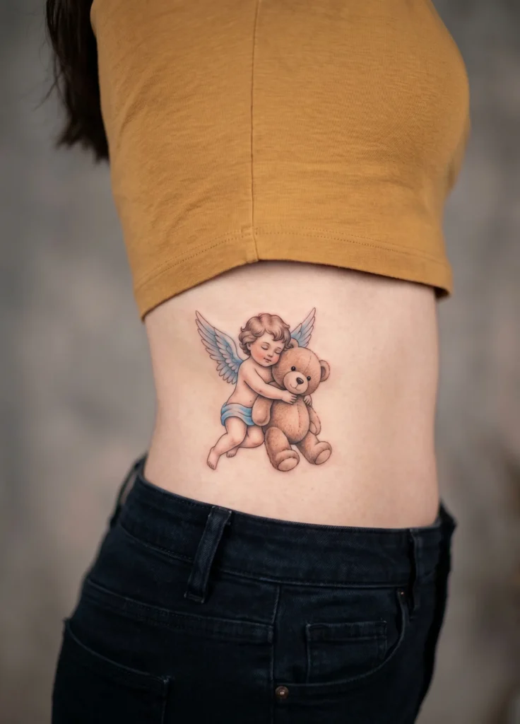 Angel Baby Holding Teddy Bear