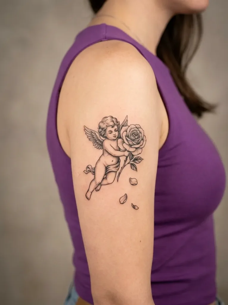 Angel Baby with Rose in Hand