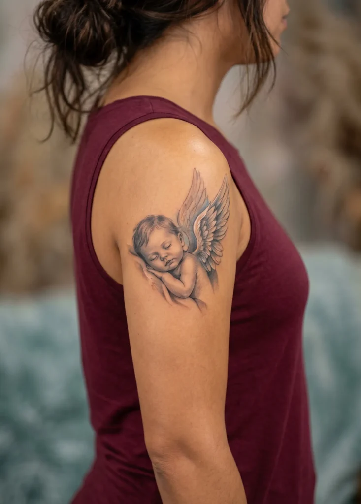 Angel Baby with Wings and Gentle Expression