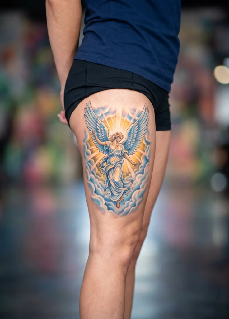 Angel Descending from Clouds (Full Thigh Piece)