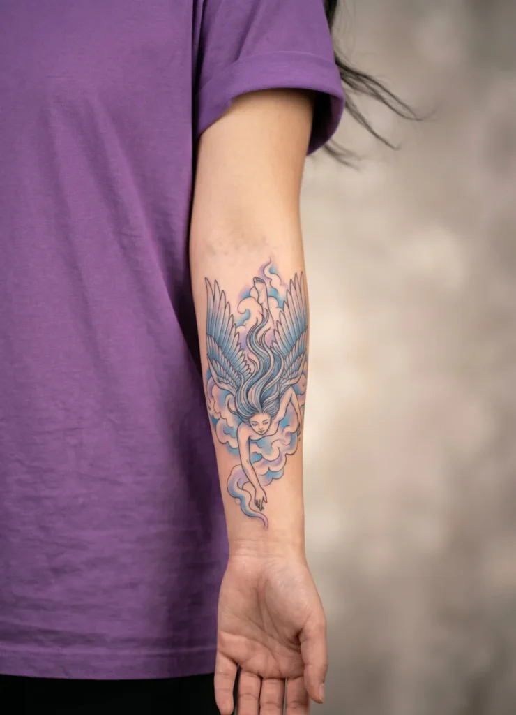 Angel Falling Through Clouds Softly