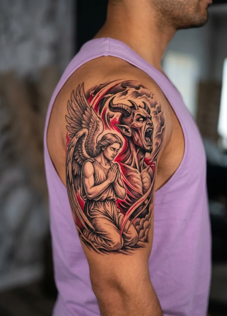 Angel Praying While Demon Screams 