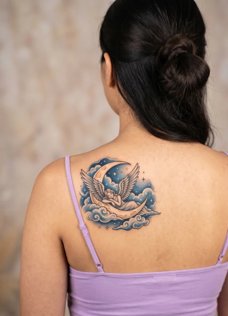 Angel Resting on Moon Clouds