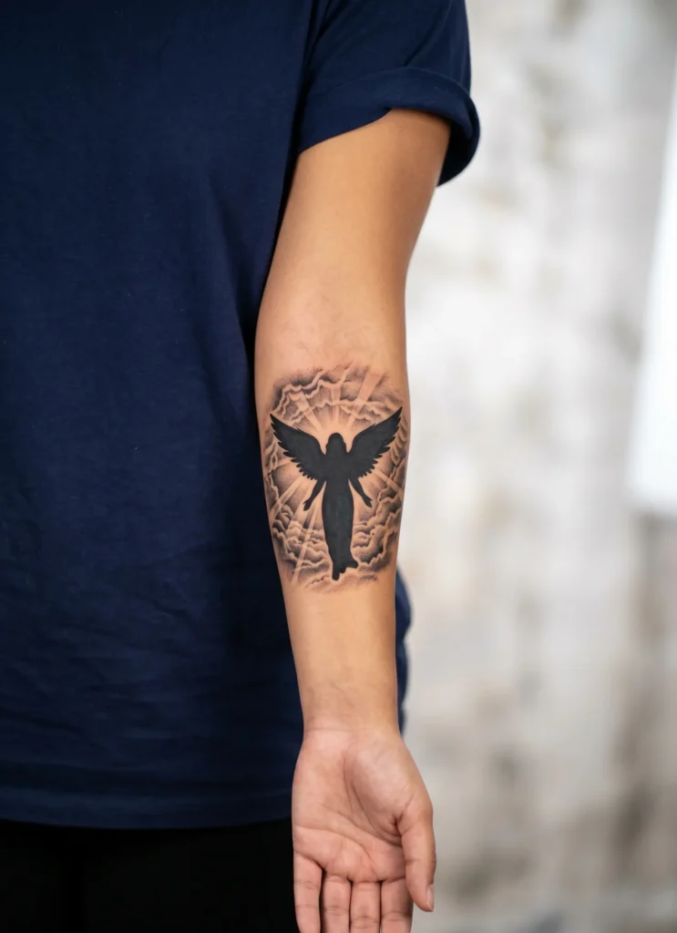 Angel Silhouette in Cloudy Sky