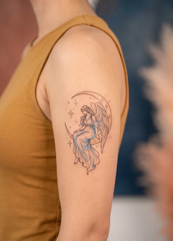 Angel Sitting on Crescent Moon