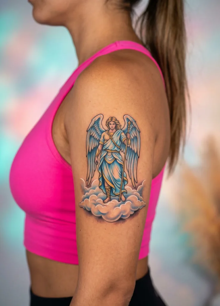 Angel Standing on Soft Clouds