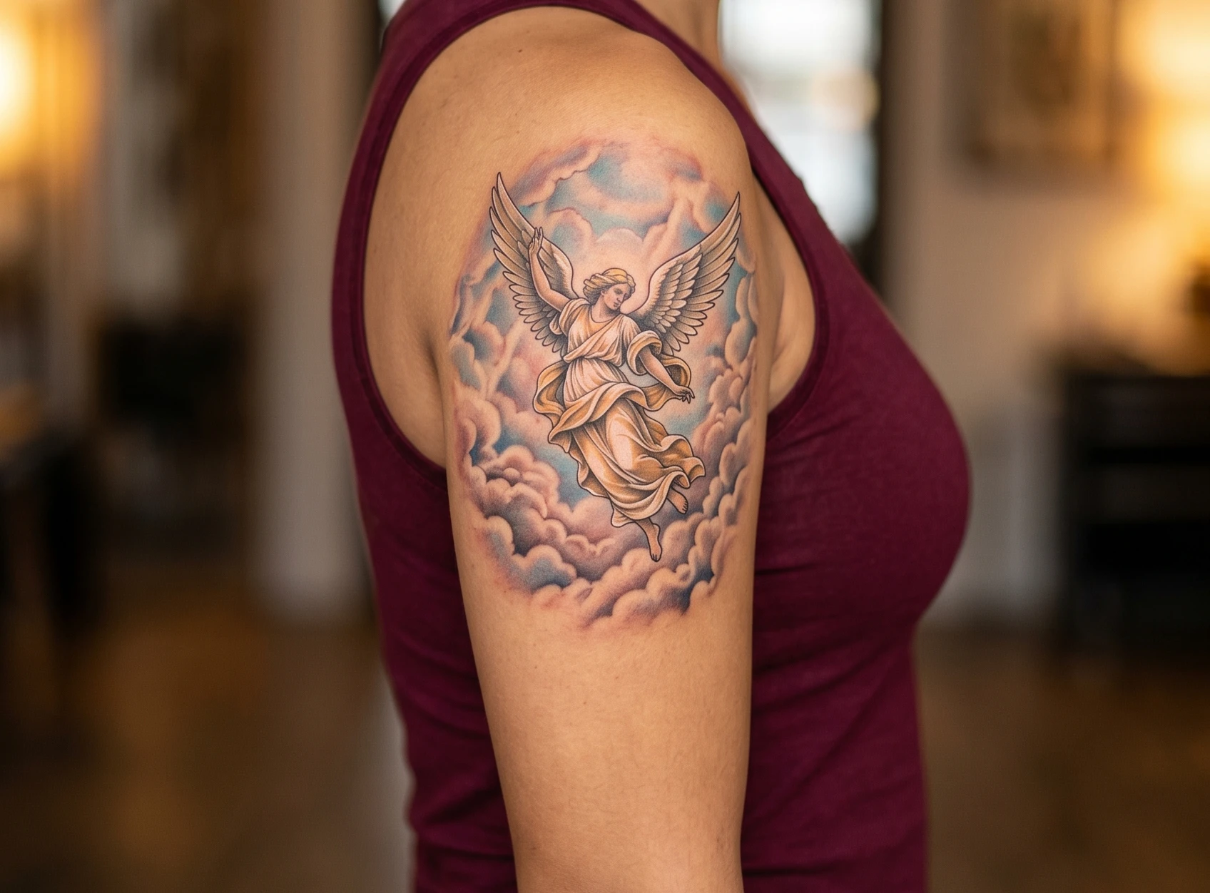 Angel Tattoo with Clouds Designs