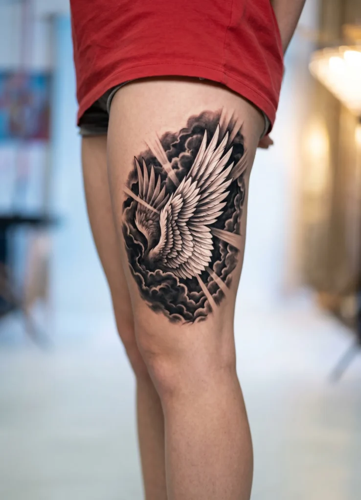 Angel Wings Emerging from Clouds