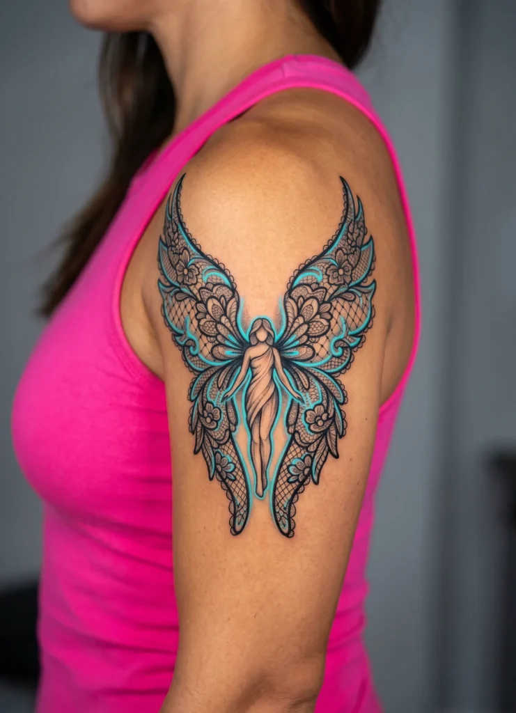 Angel with Lace Wings Tattoo