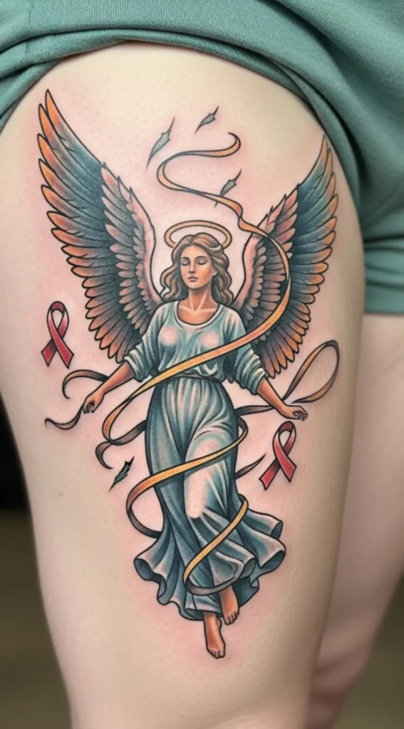 Angel with Ribbon Flow Tattoo